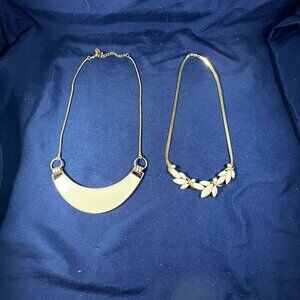 Gold-Tone & White Statement Necklaces Set Of 2 With Adjustable Chain Detail